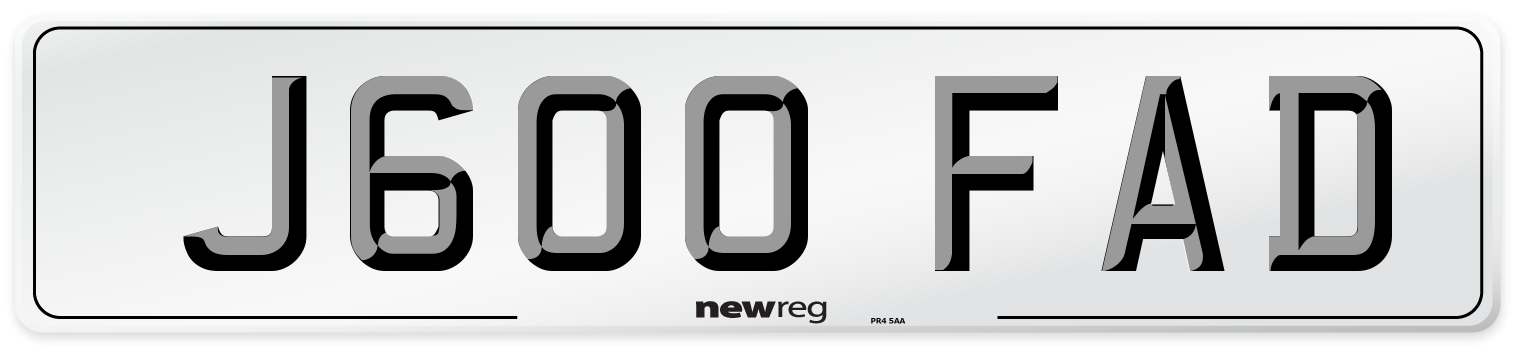 J600 FAD Number Plate from New Reg
